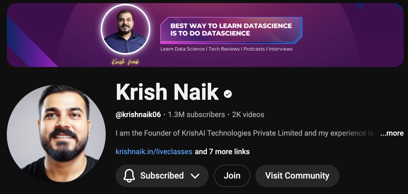 Krish Naik YouTube Channel