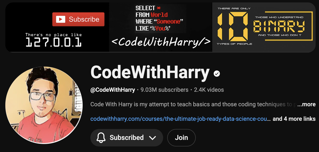 Code With Harry YouTube Channel