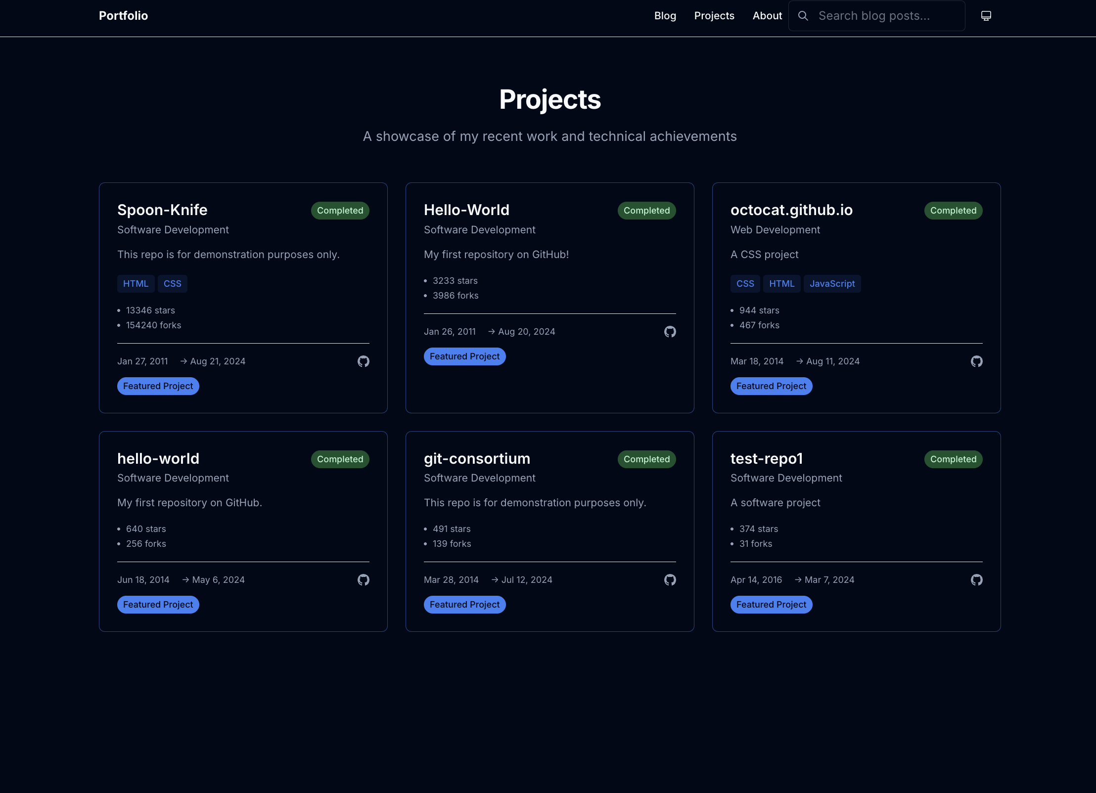 Working Projects page